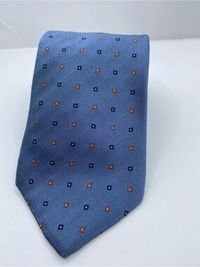 Brooks Brothers Light Blue Silk Tie with Orange and Navy Microdots
